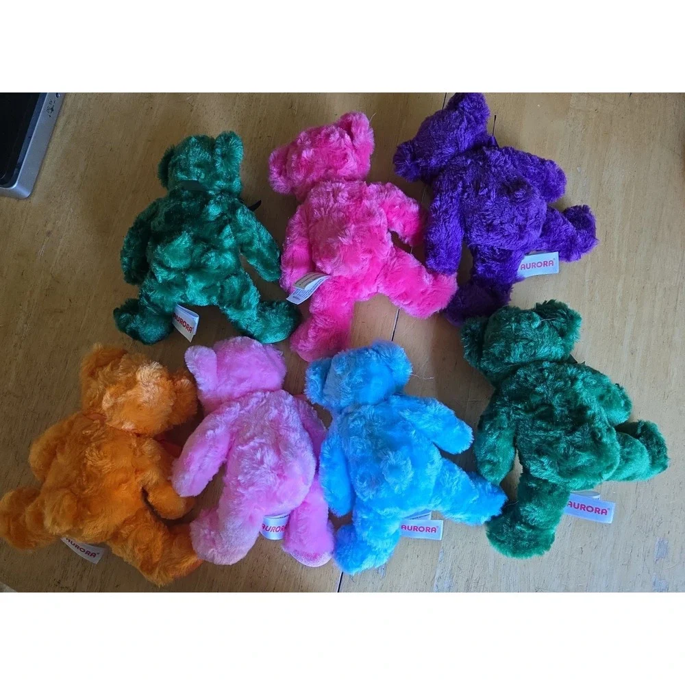 Aurora Lot of 7 Mini Plush Stuffed Animals Rainbow Vibrant Teddy Bear Colorful